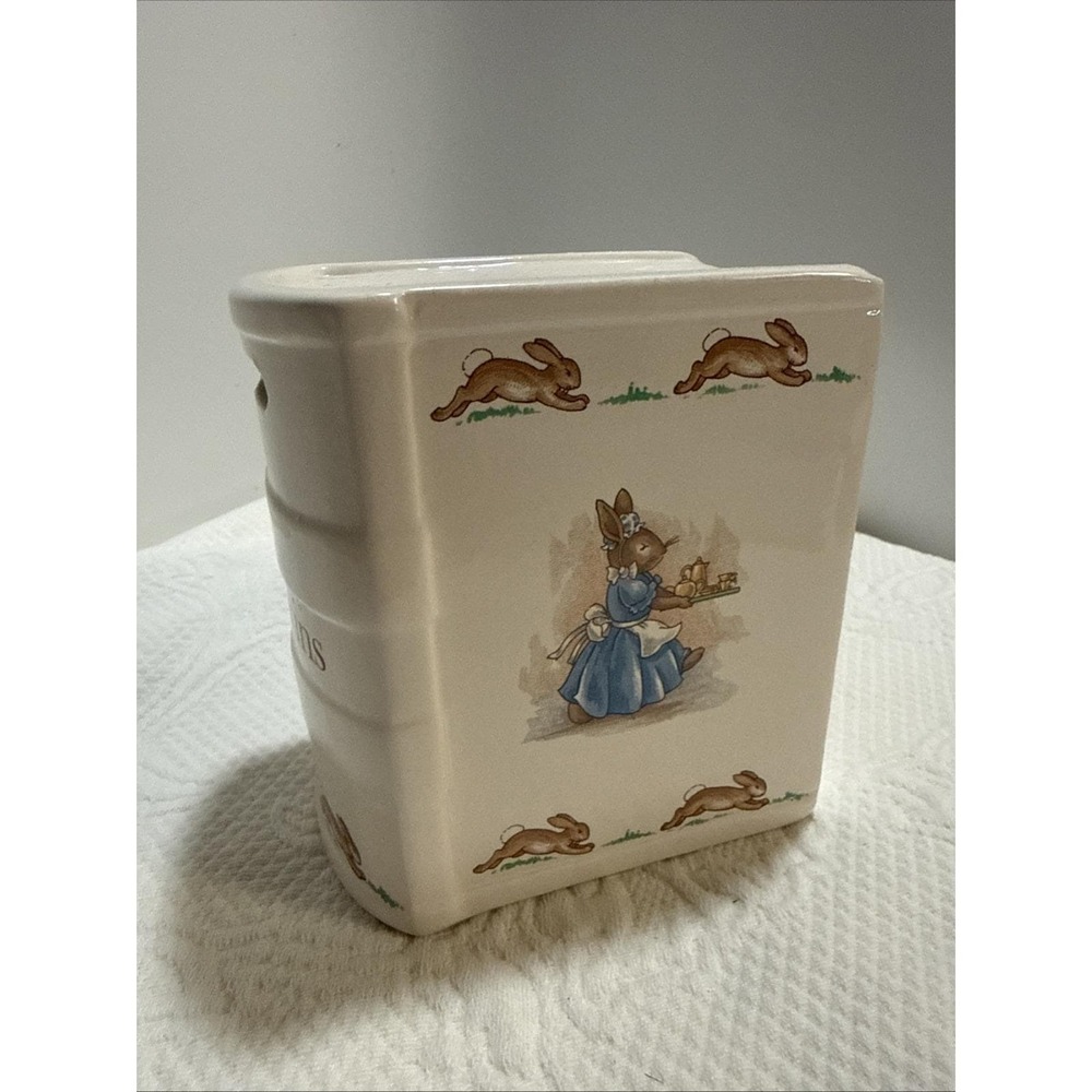 Vintage Royal Doulton Bunnykins Book Piggy Bank Coin Bank England w Stopper